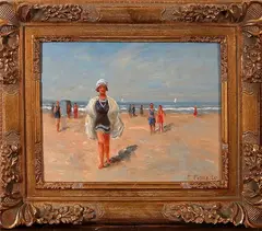 C. Cornelisz, strandgezicht, Cornelisz, olieverf op paneel, strandgezicht 26x21cm