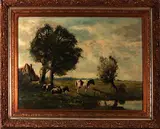 Gesig. F.B., landschap met koeien, Frans Baayens), olieverf op linnen, landschap met koeien 88x62cm