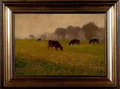 E. Rabbers, Koeien in weiland, Rabbers (1875-1967), olieverf op doek, koeien in weiland 32,5x22cm