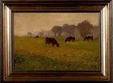 E. Rabbers, Koeien in weiland, Rabbers (1875-1967), olieverf op doek, koeien in weiland 32,5x22cm