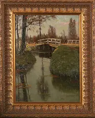 E. Rabbers, kanaal met brug, Rabbers (1875-1967), olieverf op doek, kanaal met brug 24,5x34cm