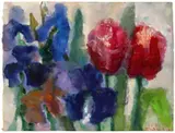 Klaus Fußmann, Iris und Tulpen, Mischtechnik auf Büttenkarton