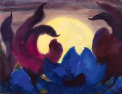 Herbert Beck, Ohne Titel (Blumen vor Mond), Aquarell auf Büttenkarton