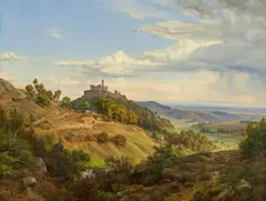 Eduard Wilhelm Pose, Weite Landschaft mit Burgruine, Öl auf Leinwand