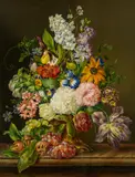 Franz Xaver Petter, Großes Stillleben mit Blüten und Trauben, Öl auf Holz