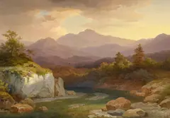 Adolf Carl, Morgendämmerung in einem Alpental, Öl auf Leinwand