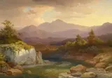 Adolf Carl, Morgendämmerung in einem Alpental, Öl auf Leinwand