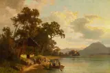 Carl Jungheim, Überfahrt auf einem Alpsee, Öl auf Leinwand
