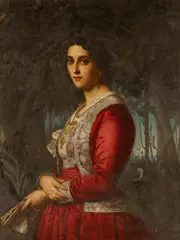 Rudolf Lehmann, Porträt einer Dame mit Fächer, Öl auf Leinwand