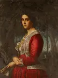 Rudolf Lehmann, Porträt einer Dame mit Fächer, Öl auf Leinwand