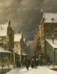 Petrus Gerardus Vertin, Wintertag in einer holländischen Stadt, Öl auf Leinwand