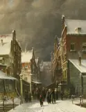 Petrus Gerardus Vertin, Wintertag in einer holländischen Stadt, Öl auf Leinwand