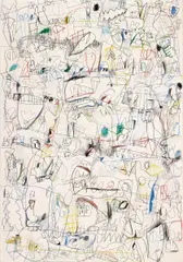 Jan Voss, Ohne Titel, Mischtechnik (Öl, Farbstift, Bleistift, Farbkreiden) auf Leinwand
