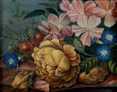 H. Koning, Bloemstilleven, olieverf op paneel