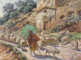 Carl Budtz-Møller, Personen met schapen in landschap, olieverf op doek