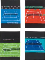 Jonas Wood, Mini Four Majors, 2018, gouache and colored pencil on paper, in 4 parts