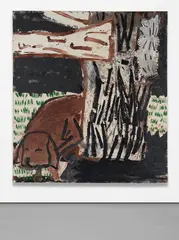 Rose Wylie, Green Grass, White Cat, 1997, oil on canvas laid on canvas