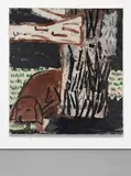 Rose Wylie, Green Grass, White Cat, 1997, oil on canvas laid on canvas