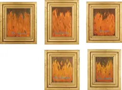 Miss Amazonia, Miss Costa Rica, Miss Ecuador, Miss Lacandona, Miss Sumatra by Francis Alÿs, 1993, embroidery and oil on canvas, in artist's frames, in 5 parts, sold May 2019