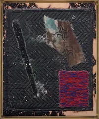 BC (4007) by Sterling Ruby, 2012, collage, paint, bleach, glue and fabric on wood, in artist's uncoated bronze frame, sold May 2019