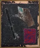 Sterling Ruby, BC (4007), 2012, collage, paint, bleach, glue and fabric on wood, in artist's uncoated bronze frame