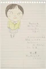 Sleepless Night by Yoshitomo Nara, 1998, ballpoint pen and colored pencil on paper, sold May 2019
