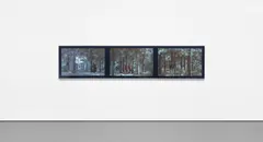 Bill Viola, Study for the Path, 2002, color DVD on three LCD flat panel screens, triptych