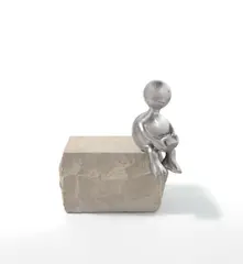 Tom Otterness, Sphere Holding Cube, 2014, stainless steel and limestone