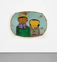 Osgemeos, Cleidilsom e Asvania, 2008, acrylic, latex, lights, spray paint and sequins on wooden tabletop