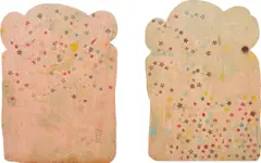 Two Works: (i) Flourless Bread Slice #1; (ii) Flourless Bread Slice #2 by Brenna Youngblood, 2012, acrylic, spray paint and paper on panel, sold Sep 2019
