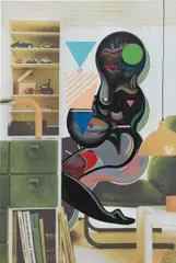 Ad Minoliti, Queer Deco Intervention, 2014, acrylic on printed canvas