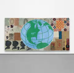 Memory and Illusion (Globe) by Donald Baechler, 1998, acrylic and fabric collage on canvas, offered Sep 2019