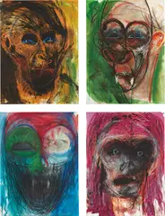 Huma Bhabha, Four works: (i-iv) Untitled, 2009, pastel and ink on paper