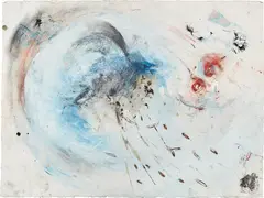 Lucy Dodd, The Eye of the Sky is always hovering Humming Bird Feathers Fluttering, 2012-2013, mixed media on paper