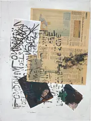 Untitled by Josh Smith, 2007, acrylic, newsprint and printed paper collage on panel, sold Sep 2019