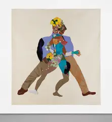 Tschabalala  Self, Mista & Mrs., 2016, linen, fabric, paper, oil, acrylic, and Flashe on canvas