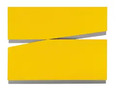 Amarillo "Uno" by Carmen Herrera, 1971, acrylic on wood, in 2 parts, sold Nov 2019