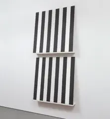 Zu Unterstreichen, travail situé by Daniel Buren, white acrylic paint on cotton canvas in alternating vertical white and black stripes each with a width of 3 3/8 in. (8.7, offered Nov 2019