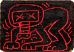 Untitled (Beast) by Keith Haring, 1983, oil, acrylic and marker on carved wood, sold Nov 2019