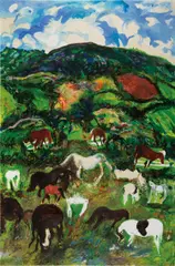 Malcolm Morley, Landscape with Horses, 1980, oil on canvas