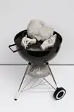 Josh Kline, You're Fired, 2015, concrete, grill, shredded office documents and charcoal
