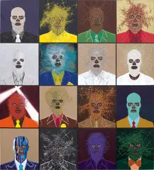 Jeff Sonhouse, Bubonic Bling, 2002, oil, rhinestones and mixed media on canvas