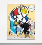 Love Letter #4 (Decade Young) by Eddie Martinez, 2016-17, oil, enamel, screenprint and spray paint on canvas, sold Nov 2019