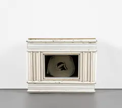 Mantle with Hose by Theaster Gates, 2011, wood, hose and glass, sold Nov 2019
