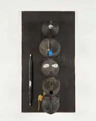 Henry Taylor, To Be Titled, 2012, wood, acrylic, spray paint and plastic bottles on wood panel