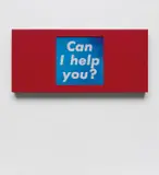 Barbara Kruger, Untitled (Can I help you?/Can I interest you in something in red?/Cash or charge?)
