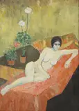 Stella Steyn, Untitled, A reclining female nude oil on canvas laid on board 63 x 44cm