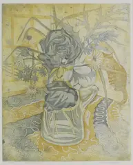 Untitled by Richard Bawden, 'Two Black Roses' etching and aquatint in colours, sold Aug 2024