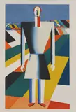 Kazimir Malevich, Untitled, Peasant in the fields lithograph in colours