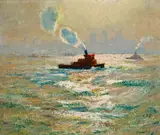 Van Dearing Perrine, Hudson River tugboats, oil on canvas